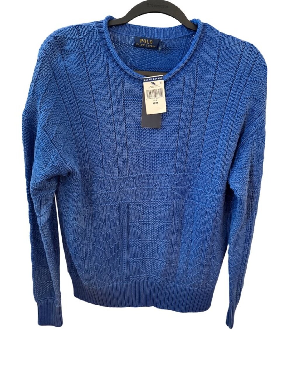 Polo Ralph Lauren Blue Knit Sweater Men’s Medium Vintage Look Textured Pullover